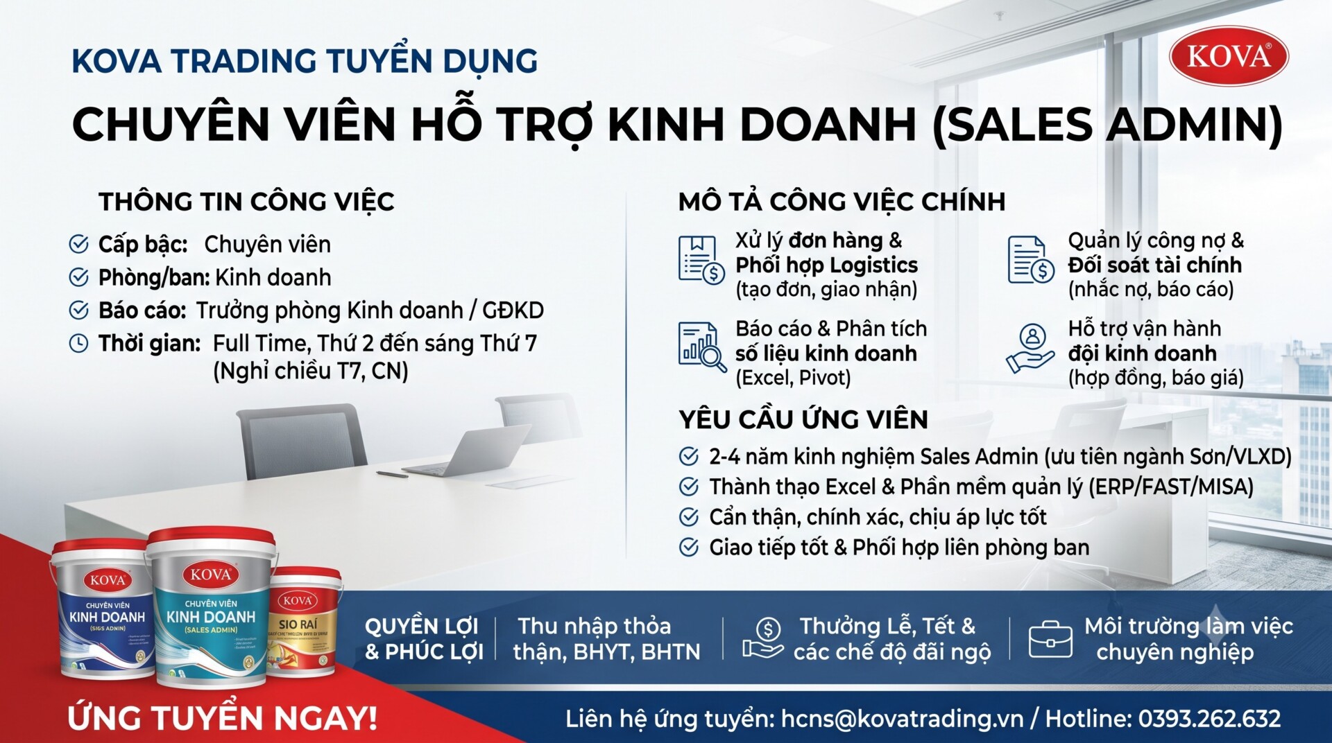 KOVATM – Tuyển 01 nhân viên Sales Admin